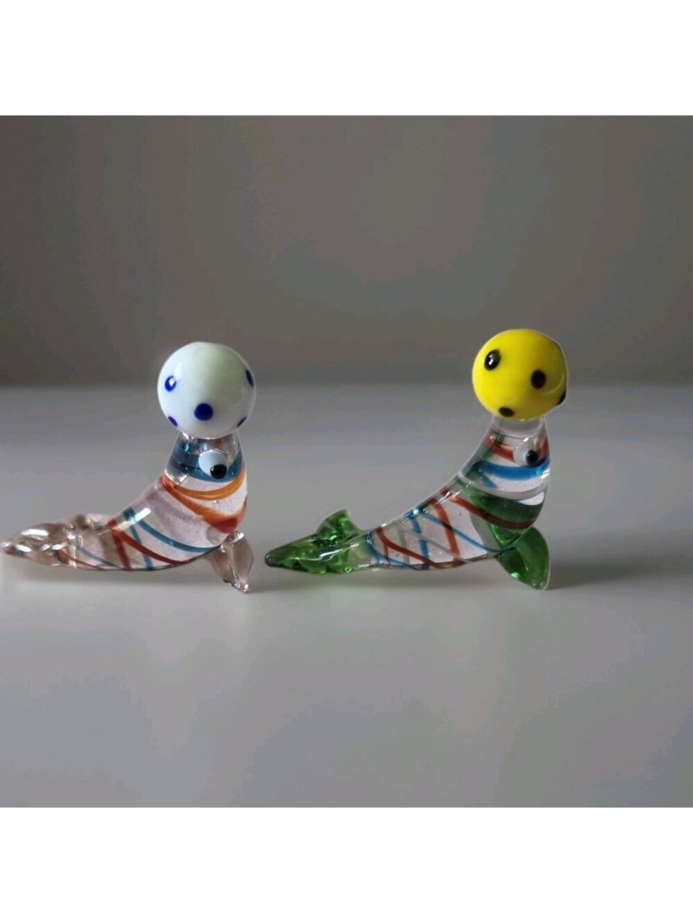 1970s Murano Style Art Glass Miniature Seal Figurine‎ Set Circus Sea Lion
